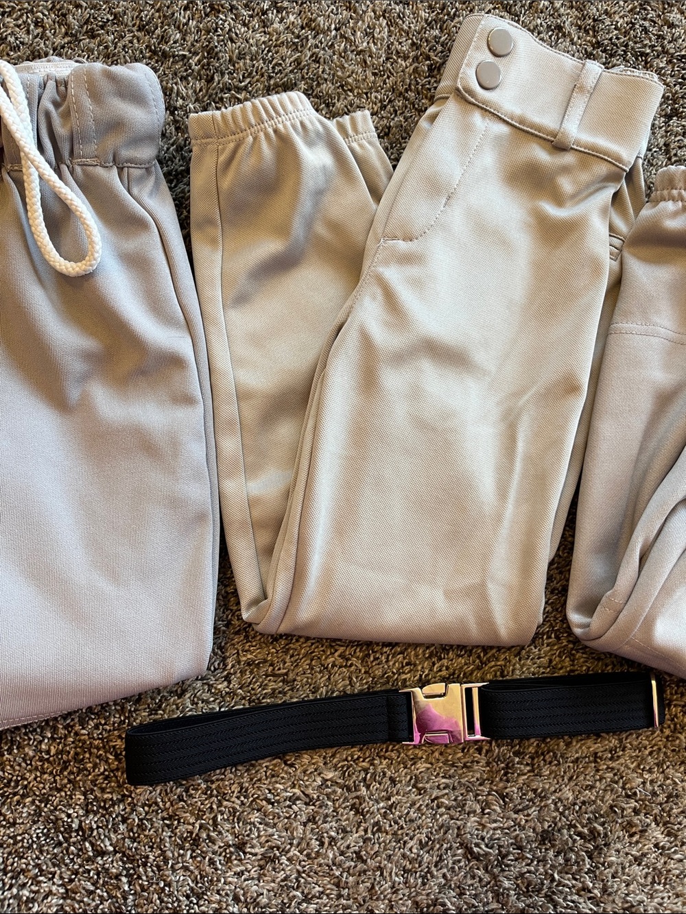 Kids Neutral gray baseball Pants with black belt - Picture 3 of 14